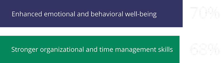 Graph showing green and blue bars for well-being and skills