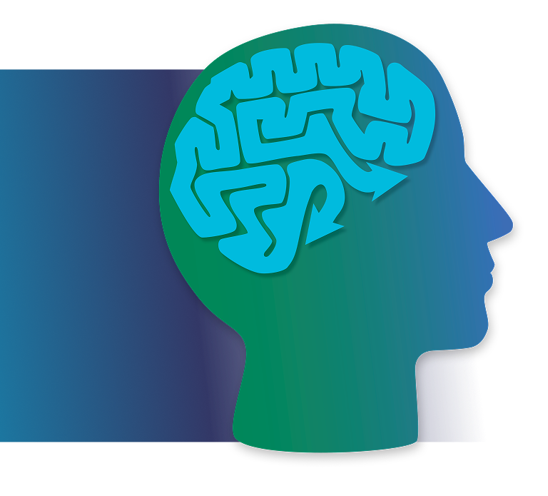 head and brain in blue and green gradients